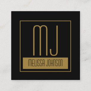 Modern Black & Guld, första monogram Social-media Fyrkantigt Visitkort
