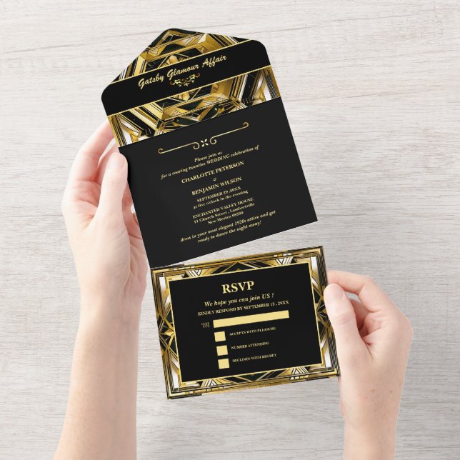 Modern Black & Guld Gatsby Art Deco 1920-talet Brö (Tearaway)