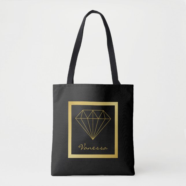 Modern Black Guld Geometric Diamond Tygkasse (Framsida)
