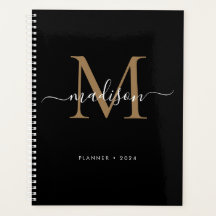 Modern Black Guld Girly Monogram Script Namn 2024