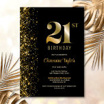 Modern Black Guld Glitter 21:a födelsedagen Party Inbjudningar<br><div class="desc">Den här moderna svarta med 21-årsfestinbjudan till guld glitter har ett textområde för anpassade som gör att du enkelt kan inkludera alla nödvändiga uppgifter för din speciella födelsedagsfirande, inklusive datum, tid, plats och OSA. Det finns en mängd pappra typer och stilar i hörnet för dina unika inbjudningar, tillsammans med alternativet...</div>