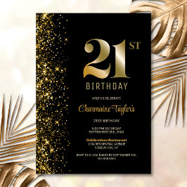 Modern Black Guld Glitter 21:a födelsedagen Party Inbjudningar