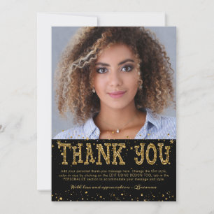 Modern Black Guld Glitter 2 Photo Studenten Tack Kort