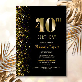 Modern Black Guld Glitter 40:e födelsedagen Party Inbjudningar