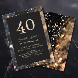 Modern, Black, Guld, Glitter, 40. Födelsedag Inbjudningar