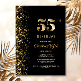 Modern Black Guld Glitter 55:e Födelsedagsfesten Inbjudningar