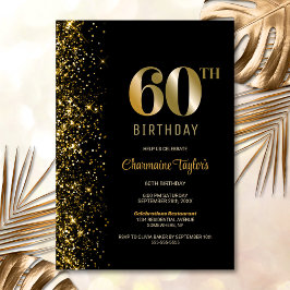 Modern Black Guld Glitter 60:e Födelsedagsfesten Inbjudningar