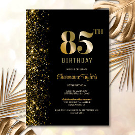 Modern Black Guld Glitter 85:e Födelsedagsfesten Inbjudningar