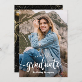 Modern Black Guld Glitter Balloon Studenten Photo Inbjudningar