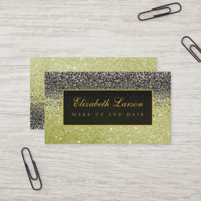 Modern Black Guld Glitter Beauty Makeup Visitkort (Fram/Back In Situ)