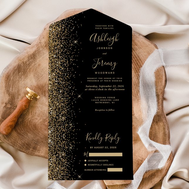 Modern Black Guld Glitter Bröllop (Skapare uppladdad)