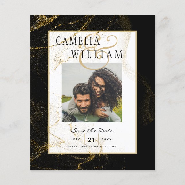 Modern Black Guld Glitter Bröllop Flygblad (Framsidan)
