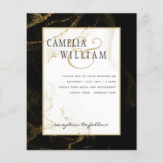 Modern Black Guld Glitter Bröllop Flygblad (Framsidan)