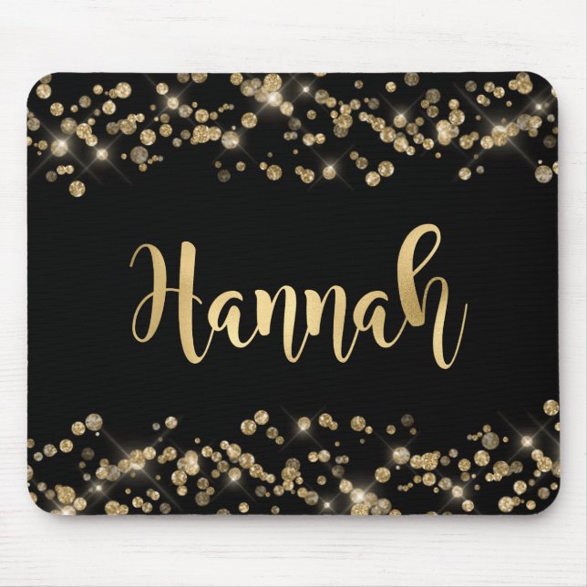 Modern Black Guld Glitter Confetti Monogram Musmatta (Framsidan)
