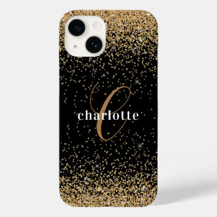 Modern Black Guld Glitter Monogram Namn Party