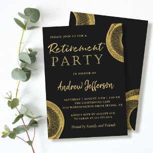 Modern Black Guld Glitter Pension Party Inbjudan