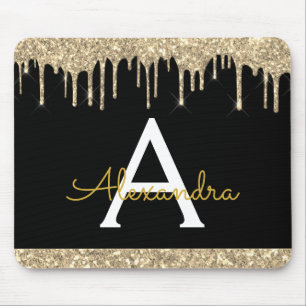 Modern Black Guld Gnistra Glitter Monogrammed Musmatta