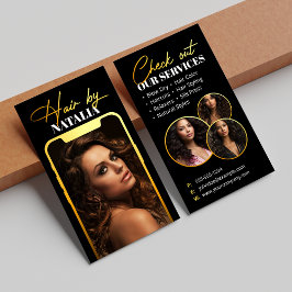 Modern Black Guld Gnistra Photo Hairstylist Visitkort