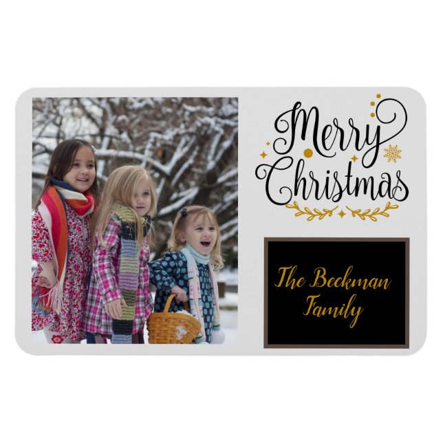 Modern Black & Guld God jul Photo Magnet (Horisontell)