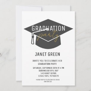 Modern Black Guld Grad Cap Tassel Studentfest Inbjudningar