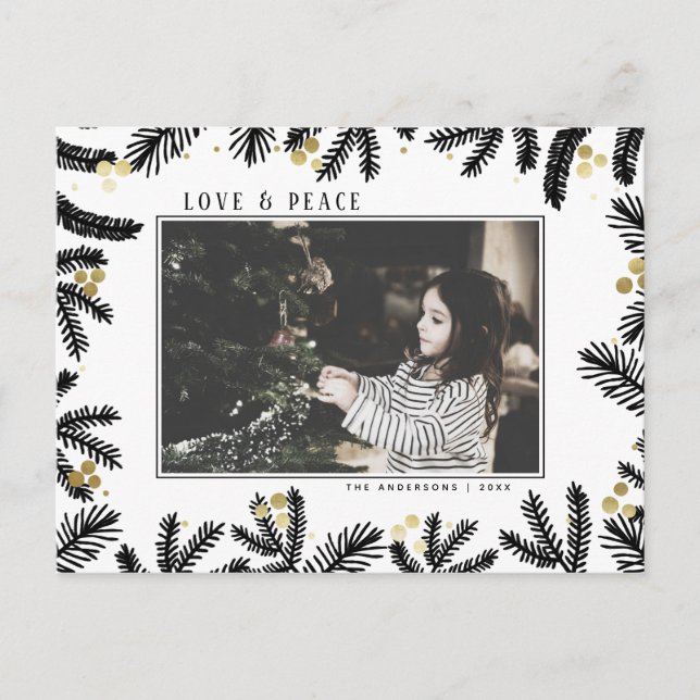 Modern Black & Guld Gräs och Berries Helgdag Helg Vykort (Framsida)