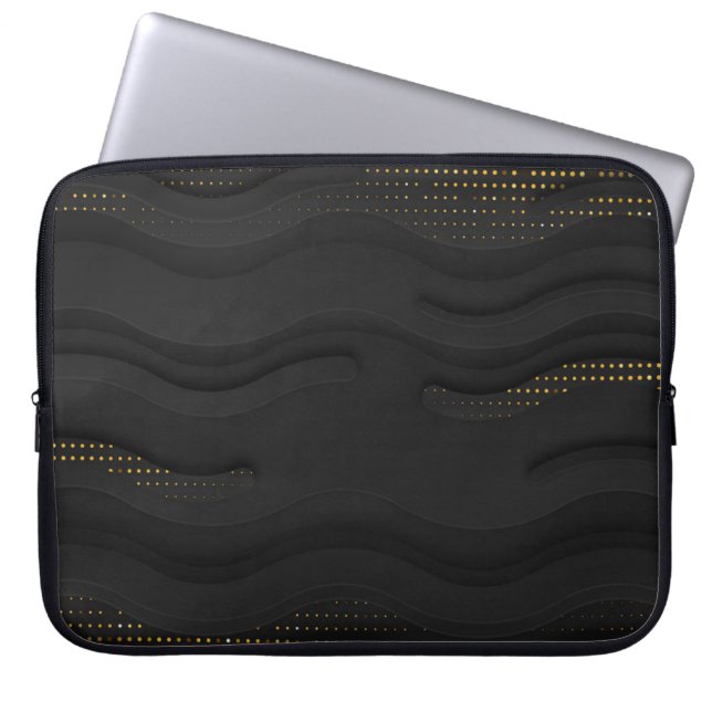 Modern Black-Guld-halvtonen Mönster Laptop sleeve (Framsidan)