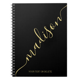 Modern Black Guld Handskriftlig Namn Monogram Anteckningsbok