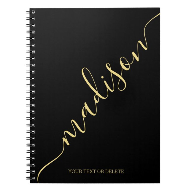 Modern Black Guld Handskriftlig Namn Monogram Anteckningsbok (Framsidan)