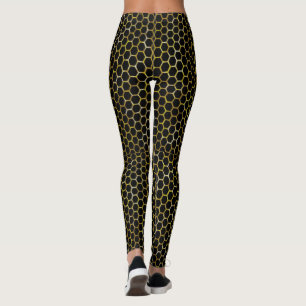 Modern Black Guld Hexagon Beehive Abstrakt Mönste Leggings
