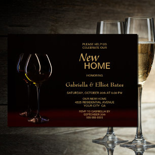 Modern Black Guld Houseuppvärmning Party Vin Inbjudningar