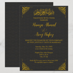Modern Black & Guld islamisk muslimsk Bröllop Inbjudningar