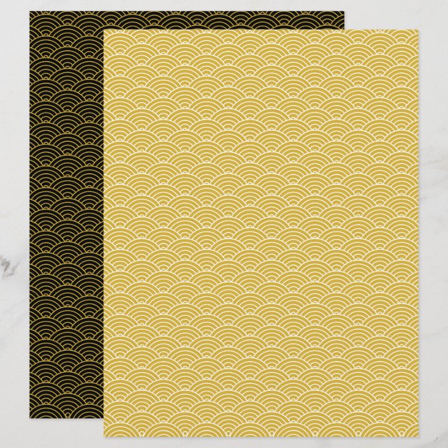 Modern Black Guld japansk Wave Geometric Mönster (Fram/baksida)