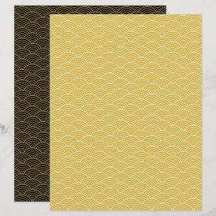 Modern Black Guld japansk Wave Geometric Mönster