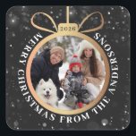 Modern Black Guld-julfoto, Ornament Helgdag Fyrkantigt Klistermärke<br><div class="desc">Modern Black Guld jul Ornament Helgdag Photo Square Sticker</div>