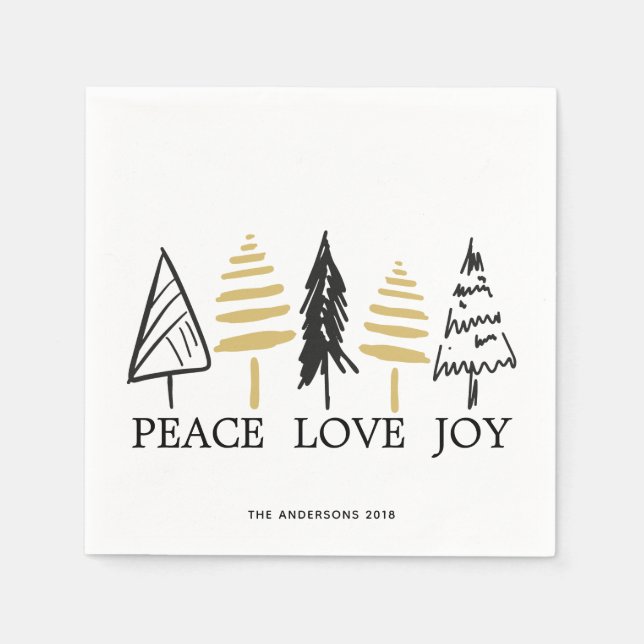 Modern Black & Guld Julgran Helgdag Pappersservett (Framsidan)