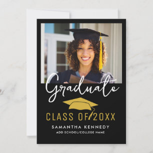 Modern Black & Guld-klass med 2 025 Grad Cap Photo Inbjudningar