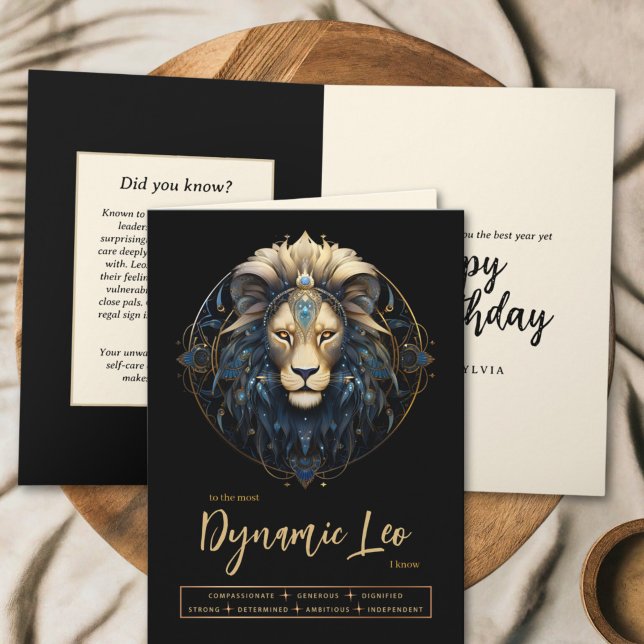 Modern Black Guld Lejon Zodiac Sign Leo Birthday Kort (Skapare uppladdad)