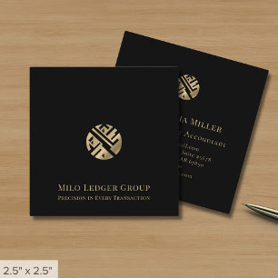 Modern Black Guld Logotyp Fyrkantigt Visitkort