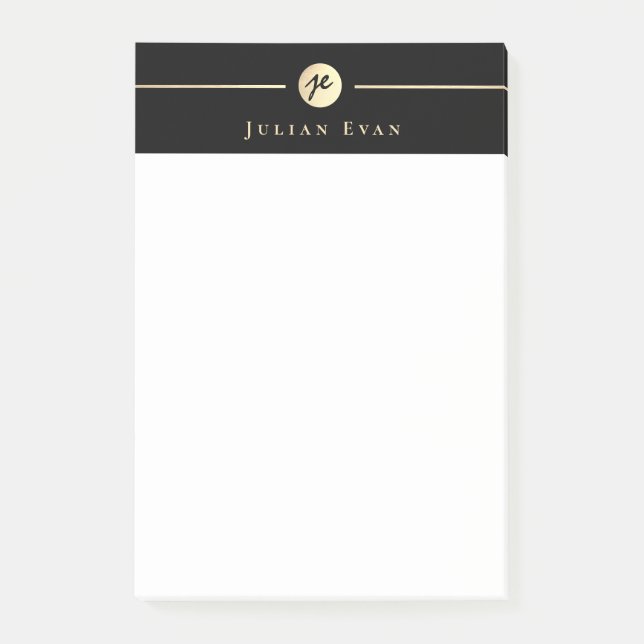 Modern Black Guld Luxe Handskrift Monogram Post-it Block (Framsida)