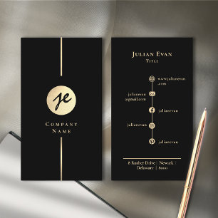 Modern Black Guld Luxe Monogram Affärskort Visitkort