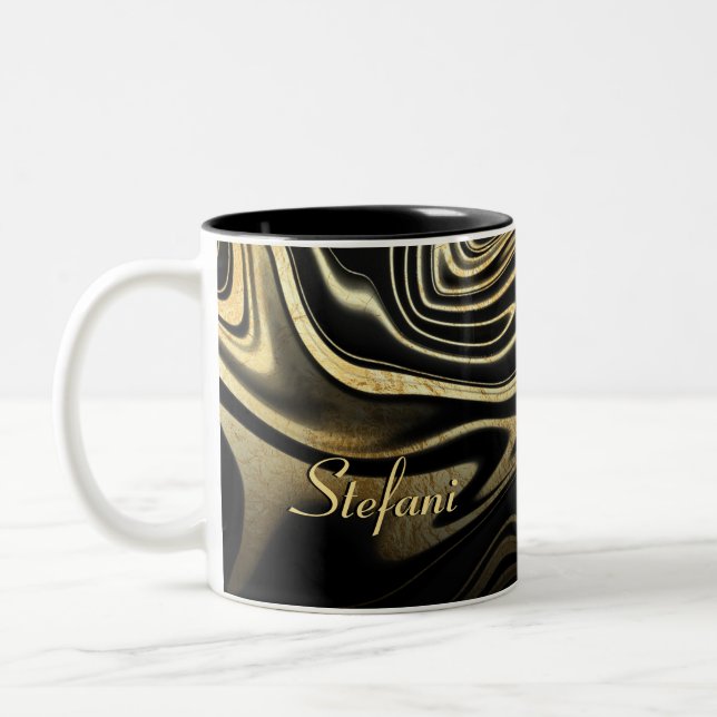 Modern Black Guld Marble Glitter Två-Tonad Mugg (Vänster)