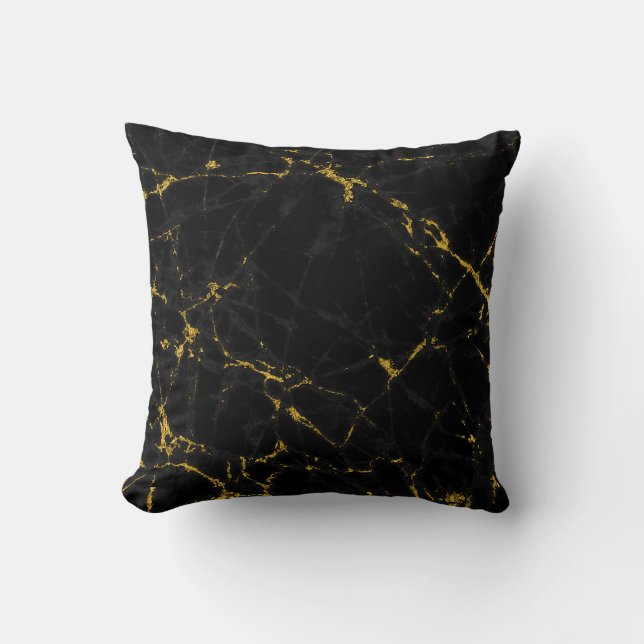 Modern Black & Guld Marble Stone Kudde (Framsida)