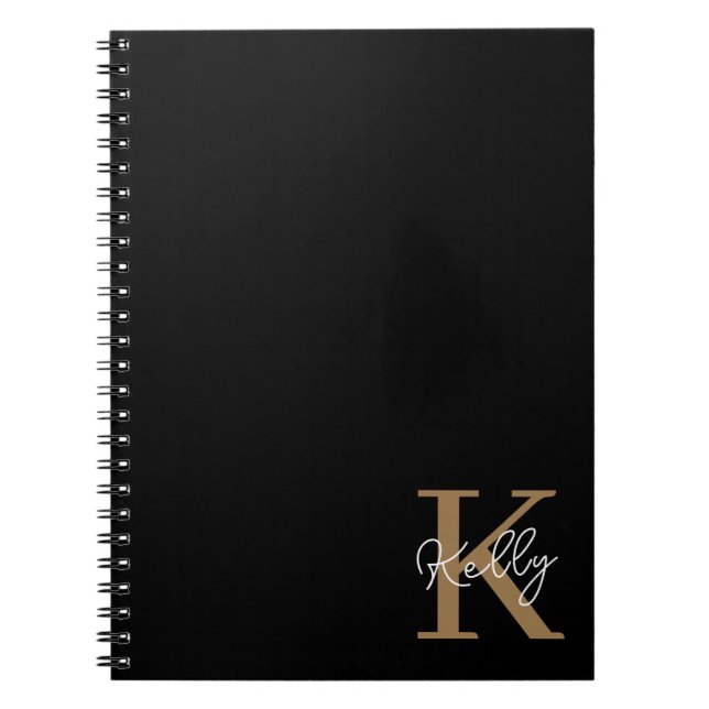 Modern Black Guld Monogram Anteckningsbok (Framsidan)
