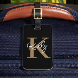 Modern Black Guld Monogram Bagagebricka