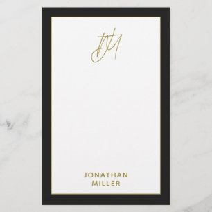 Modern Black Guld Monogram Brevpapper