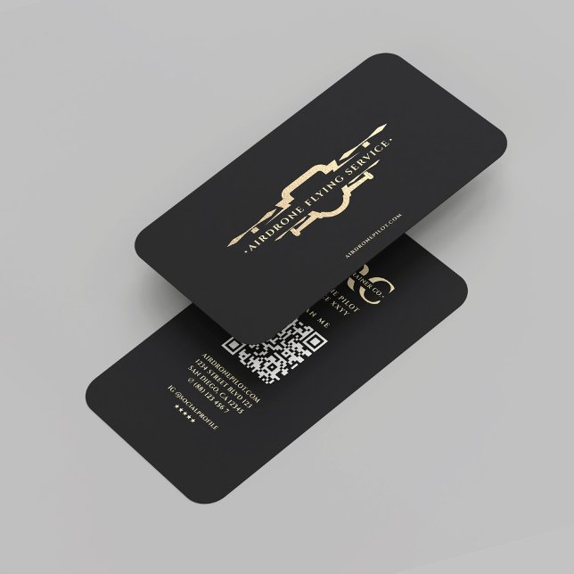 Modern Black Guld Monogram Drone Pilot Visitkort (Modern Black Gold Monogram Drone Pilot Business Card
)
