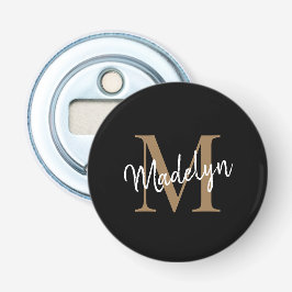 Modern Black Guld Monogram Elegant Feminine-skript Flasköppnare