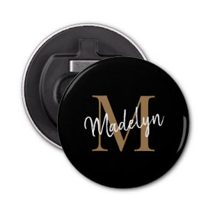 Modern Black Guld Monogram Elegant Feminine-skript Flasköppnare