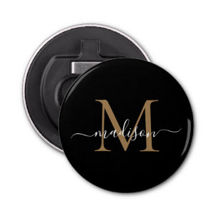 Modern Black Guld Monogram Elegant Feminine-skript Flasköppnare
