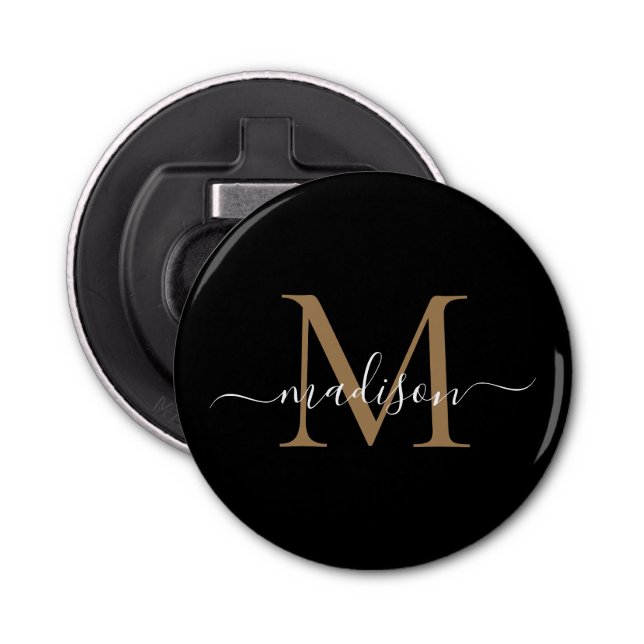 Modern Black Guld Monogram Elegant Feminine-skript Flasköppnare (Framsidan)